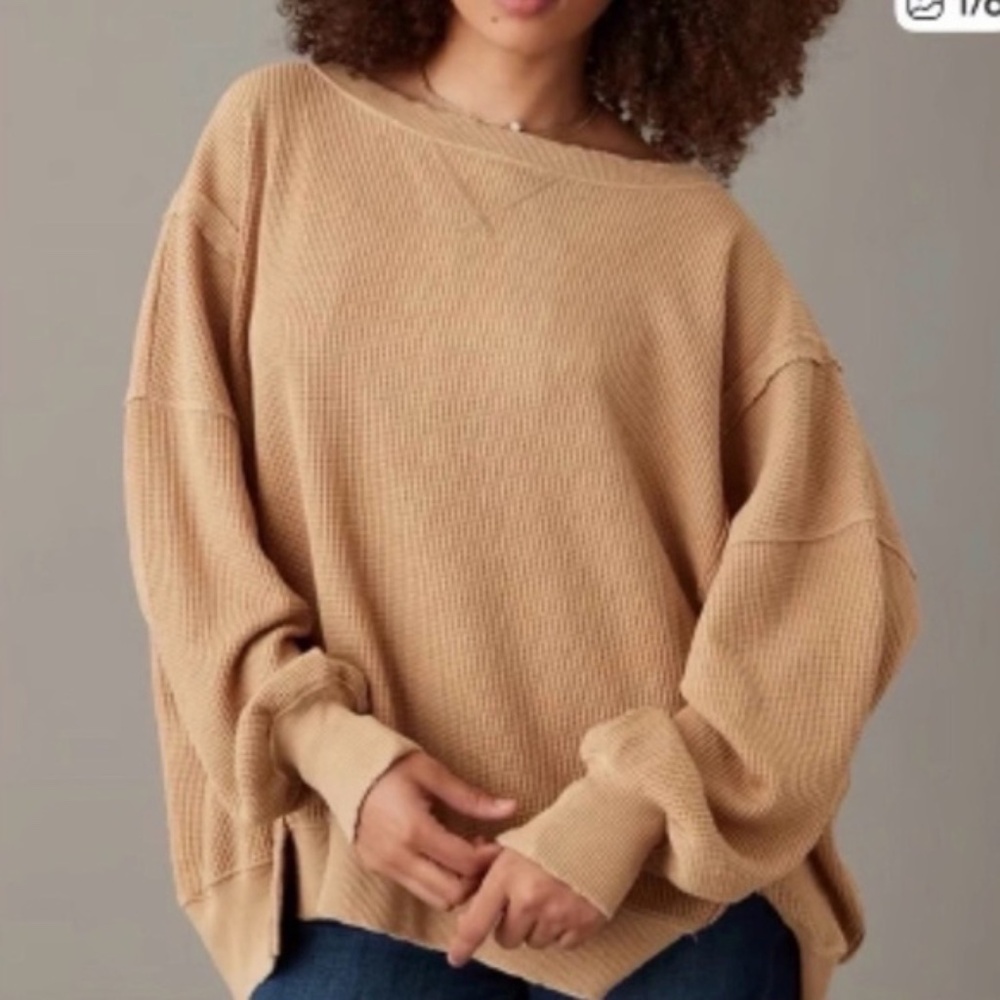 American Eagle Outfitters Camel Crew Neck Top